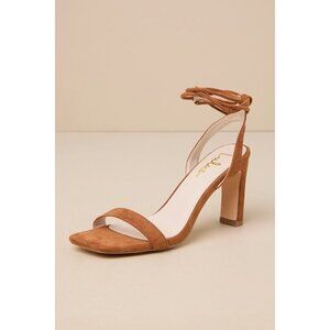 Lulus Troyes Brown Suede Square Toe Lace-up High Heel Sandals - Size 7.5